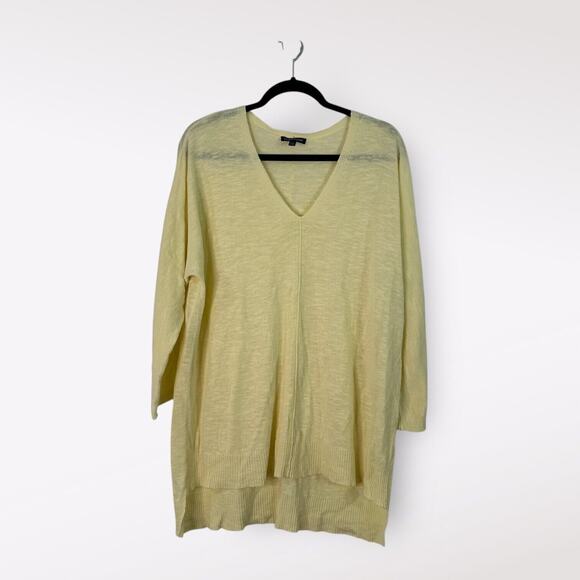Eileen Fisher Womens V Neck Yellow Linen Cotton Lightweight Top Size M Sheer - Picture 1 of 14